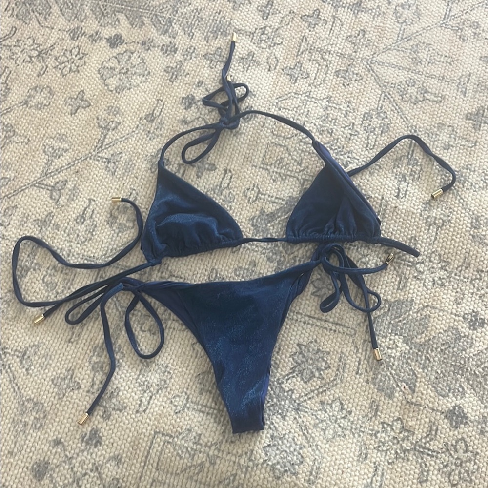 Navy Blue Shimmer Bikini Set- medium top and small bottom